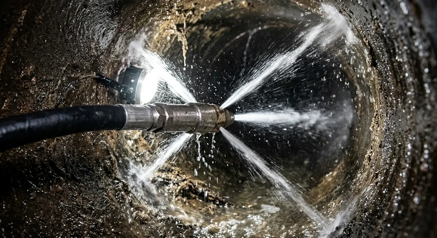 High-pressure hydro jetting nozzle cleaning sewer pipe for Trenchless Sewer Repair in Indian River Estates